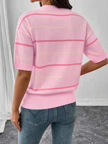 ASVIVID Apricot Striped Drop Shoulder Relaxed Fit Knit Top - Hồng - Xem 4