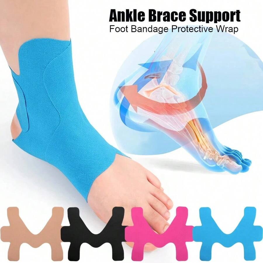 2pcs Pre-Cut Elastic Exercise Ankle Tape Stretching Stable Support Ankle Protector Muscle Patch Breathable Sports Bandage Prevent Sprains - Multicolor - View 1