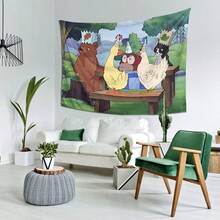 1pc Little Bear Inspired Tapestry With Cute Animal Pattern Design Detail, Machine-Washable Polyester Fabric, With Soft, Durable, Wrinkle-Resistant, Easy-Hang, Decorative Functions, Modern Minimalist Style, Tapestry Wall Hanging, Suitable For Living Rooms, Bedrooms, Cozy Movie Nights, Immersive Home Atmosphere Setup - Nhiều màu - Xem 3