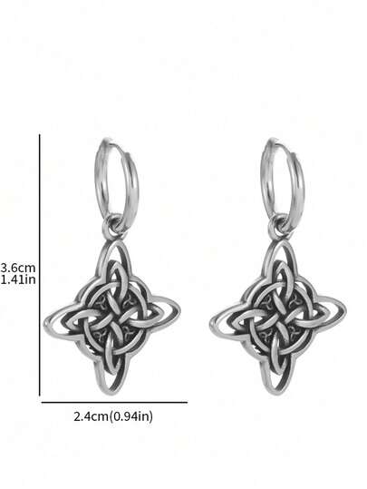 1 par de pendientes de aro de metal desgastado con diseño de nudo chino vintage, versátil para unisex