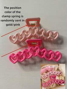 2个可爱粉色心形发夹，大号发爪，适合女性，轻巧塑料防滑发夹，适用于马尾辫、半扎发等发型（情人节、日常使用、沐浴、化妆、服装搭配） - 彩色 - 查看 4
