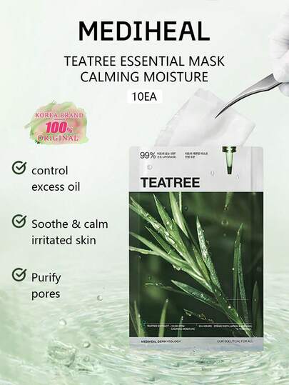 Mediheal Tea Tree Soothing Mask, Purifying Mask, Oil-Controlling And Acne-Fighting, Refreshing And Calming Formula, Suitable For Oily And Acne-Prone Skin.