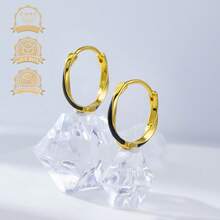 S925 银黑色树脂圆形简约时尚女式耳环 - 金色 - 查看 7