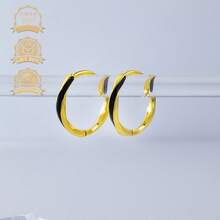 S925 银黑色树脂圆形简约时尚女式耳环 - 金色 - 查看 9