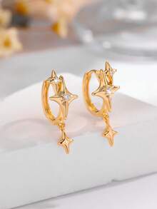 1 par de pendientes de botón elegantes y lindos con circonita cúbica de 4 garras, ideales para uso diario para mujeres y niñas - Multicolor - Ver 5
