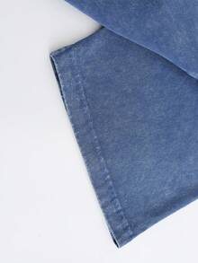 Worn-Out Washed Men's Short-Sleeved Shirt, Featuring A Pink Meteor Flame Human Face Silhouette Pattern In Letters On A Double-Sided Print, Retro Casual Loose Men's T-Shirt, Comfortable And Versatile Men's Clothing - 寶藍色 - 查看 7