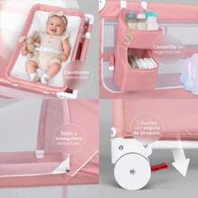 cunas para bebésESQUIMAL Cuna para Bebé 4 en 1 Colecho Moisés Cama de Viaje y Corral de Juegos Plegable y Portátil con Toldo Mosquitero y Cambiador. Ideal 0 a 3 Años Rosa - rosa - Ver 5