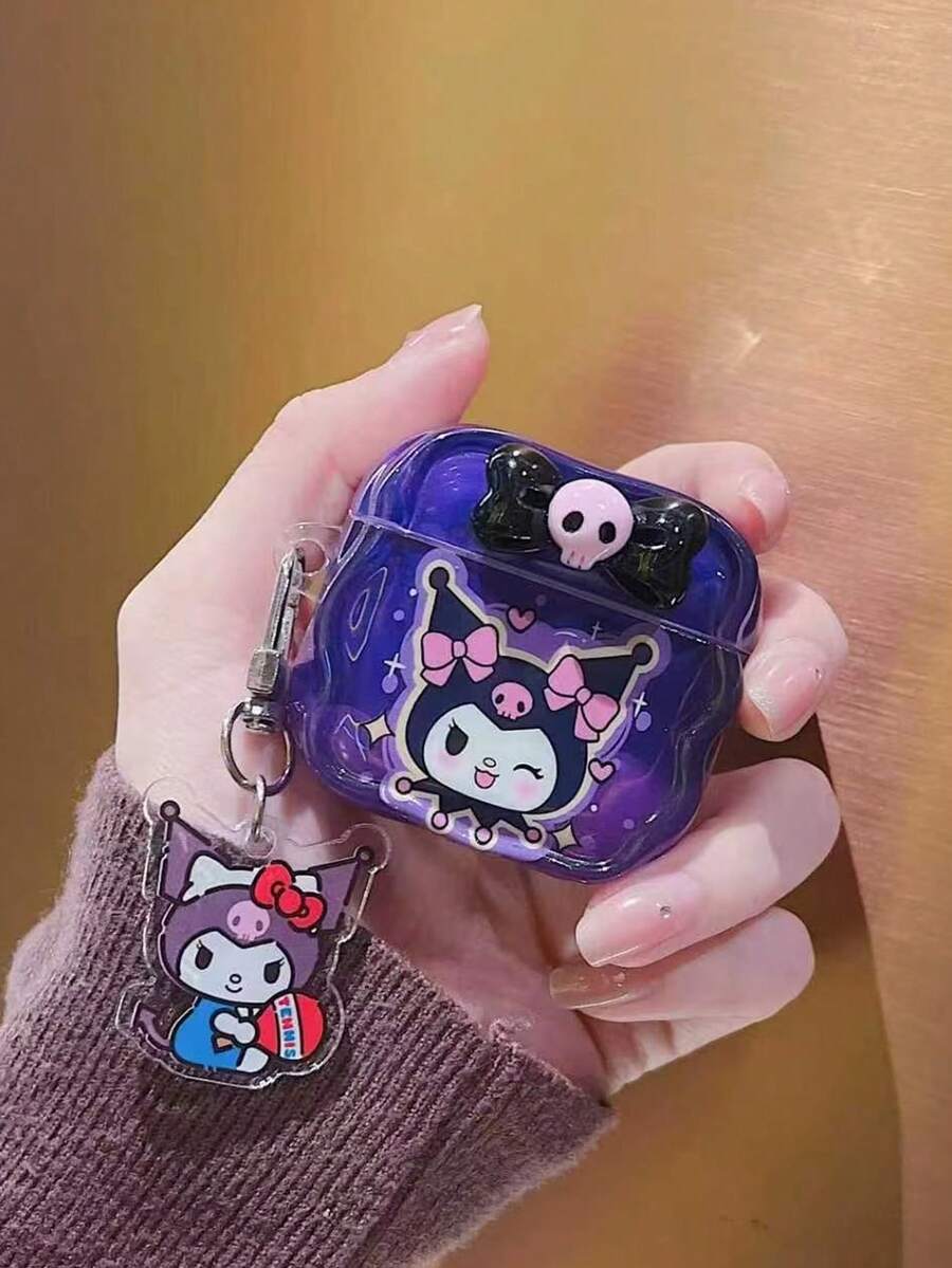 SANRIO 可爱3D蝴蝶结Kuromi Pro 3保护壳,兼容苹果Pro 2、4、3、5 - 紫色 - 查看 1