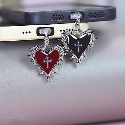 Tapón antipolvo para teléfono con diseño de corazón con espinas de rosa gótica - Colgante de corazón gótico brillante, compatible con iPhone/teléfonos con puerto Type-C, accesorio de regalo de cumpleaños de alta calidad