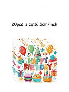 50件套彩色生日派对用品 - 气球、纸杯蛋糕和派对帽图案一次性纸盘、纸杯、餐巾纸、节日餐具，是儿童生日和家庭庆祝活动的理想之选，充满活力的生日装饰派对礼品和必备品 - 多色 - 查看 5
