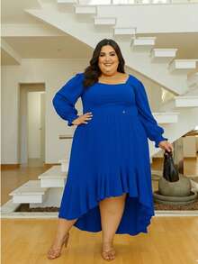 Mullet Max Midi Dress With Ruffles Long Sleeve Boho Style Autumn Winter Evangelical Fashion Plus Size GG - G1 - G2 REF: Angela - 寶藍色 - 查看 2