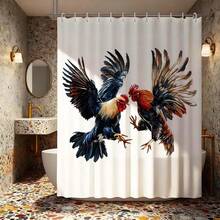 1 pièce Rideau de douche avec motif de combat de coqs à l'aquarelle avec crochets, rideau de douche d'art folklorique pour salle de bain, rideau de douche avec design dynamique de combat de coqs énergique, convient pour la décoration de salle de bain de style rustique, accessoire de salle de bain animal audacieux, article de salle de bain pour les amateurs de style campagnard, rideau de douche attrayant pour une salle de bain éclectique, rideau de douche d'art folklorique pour la décoration de la salle de bain - Multicolore - Voir 8