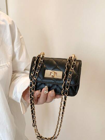 Bolso cuadrado mini, nuevo bolso de mano para mujer, con patrón de diamantes acolchados de alta calidad, bolso de hombro con cadena trenzada, bolso pequeño con solapa, bolso para lápiz labial, bolso cruzado lindo