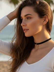 imoli Rhinestone Heart Charm Choker Valentines,Mom,Mother,Mother's Day,Gift - Black - View 9