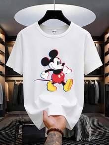 Disney Áo thun nam tay ngắn cổ tròn, in hình chuột Mickey, thích hợp mặc ngoài trời vào mùa hè. - trắng - Xem 2