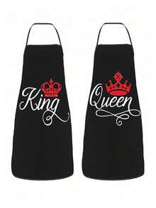 2pcs/Set Couple Aprons, Valentine's Day Gift Aprons, 100% Polyester Kitchen Aprons, Funny Aprons, Valentine's Day Cooking Aprons, Unisex Aprons, Romantic Kitchen Gift, Waterproof Cute Present - Multicolor - View 5