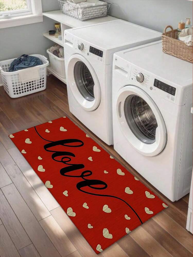1pc Romantic Valentine's Day Heart-Shaped Doormat - Machine Washable, 0.47 Inch Thick Polyester Mat, Non-Slip Base, Suitable For Home And Kitchen Decor, Festive Red With Gold Heart Design, Valentine's Day Decoration - Multicolor - View 16