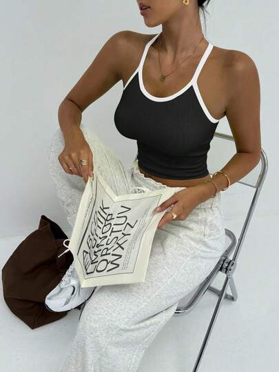 Seamless Knit Sports Bra With Camisole Design