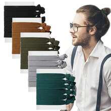 6Pcs/Set Flat Knotted Men Hair Ties Hair Accessories Solid Elastic Hair Bands No Damage Man Bun Hair Tie - Multicolor - View 11