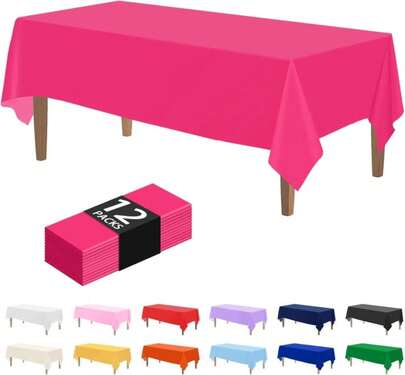 Kopokita 12PCS Hot Pink Plastic Tablecloths 54 X 108 Inch, Disposable Table Cloths Rectangle Party Table Covers