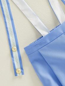 2Pcs Mamas Boy Baby Clothes Summer Outfits Short Sleeve Bowtie Romper And Suspender Shorts Set Mother's Day Valentines Gentleman Outfit - Blue - View 8
