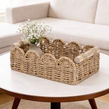 1pc Paper Rope Fan-Shaped Storage Basket, Bohemian Style Decorative Basket, Suitable For Home, Living Room, Bedroom, Bathroom Shelf, Coffee Table, Shelves, Can Be Used For Storage And Decoration, Can Hold Tissues, Vases, Scented Candles, Miscellaneous Items - Multicolor - View 5
