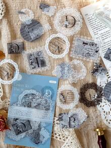 30张/包复古蕾丝拼贴贴纸，创意美学装饰贴纸，适用于剪贴簿、DIY手工、礼品、个性化日记、学校用品、趣味贴纸、Kindle剪贴簿用品 - 3.聽雪落 - 查看 1