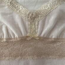 Awevudst Women Y2k Fairy Grunge Tank Tops Vintage Aesthetic Lace Trim Cami Shirt Slim Fit Knit Ribbed Coquette Clothes - Hồng - Xem 3