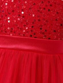 Spring/Summer Girls' Elegant Princess Dress With Crystal Embroidered Bow, Sequins & Mesh Details At Back - Red - View 4