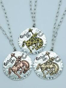 1件 Artsy Natural GIDD UP 双色豹纹吊坠串珠项链 - 復古銀色 - 查看 2