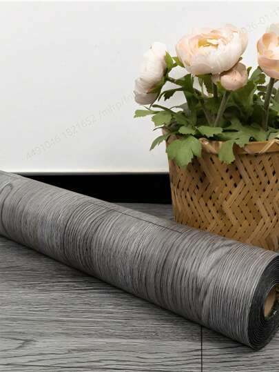 1 Roll Gray Wood Grain Peel And Stick Vinyl Flooring/Wall Decal - Easy To Install, Self-Adhesive, Suitable For Home Renovation, Great For Living Room, Kitchen, Bathroom, Bedroom Decor, Home Decoration, Art Wall