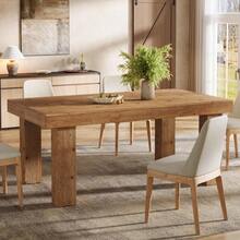 LITTLE TREE 63-Inch Solid Wood Dining Table For 4-6, Large Rectangular Kitchen Table With Heavy Duty Legs, Farmhouse Dinner Table For Dining Room, Living Room, 63" L X 31.5" W, Light Brown - 淺棕色 - 查看 2