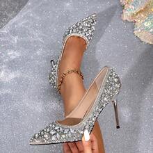 新款珍珠水钻尖头高跟鞋，女士细跟银色高跟鞋，网红新娘伴娘婚礼派对秋季鞋款 - 銀色 - 查看 11