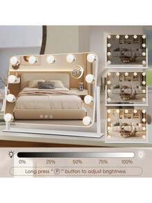 Lighted Vanity Mirror, Makeup Mirror,Lightde Mirror With 11 Adjustable Brightness LED Bulbs, 3 Color Modes And Detachable 5x Magnifying Mirror, Slim Metal Frame Design, Smart Touch Control - White - View 3