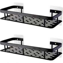 Giá đựng đồ dùng phòng tắm, có móc dán tường, không cần khoan, gắn tường, không dễ bị gỉ sét, giá đựng đồ cao cấp, dùng cho phòng tắm, nhà bếp, màu đen. - Nhiều màu - Xem 9