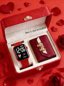 2/1pc Elegant Fashion Cute Heart-Shaped LED Digital Display Watch With Multifunctional Wallet, Suitable For Girls Daily Wear, Birthday/Holiday Gift, Holiday, Vacation, Travel, Party Decor, Friend Gift, Back To School And Graduation, Valentine's Day Gift For Girls, Girls Accessories - Multicolor - View 12