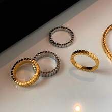 1 pieza Anillos de acero inoxidable minimalistas de 3.5mm y 6.5mm para mujeres, anillos planos para dedos, joyería de compromiso de moda - Dorado - Ver 6