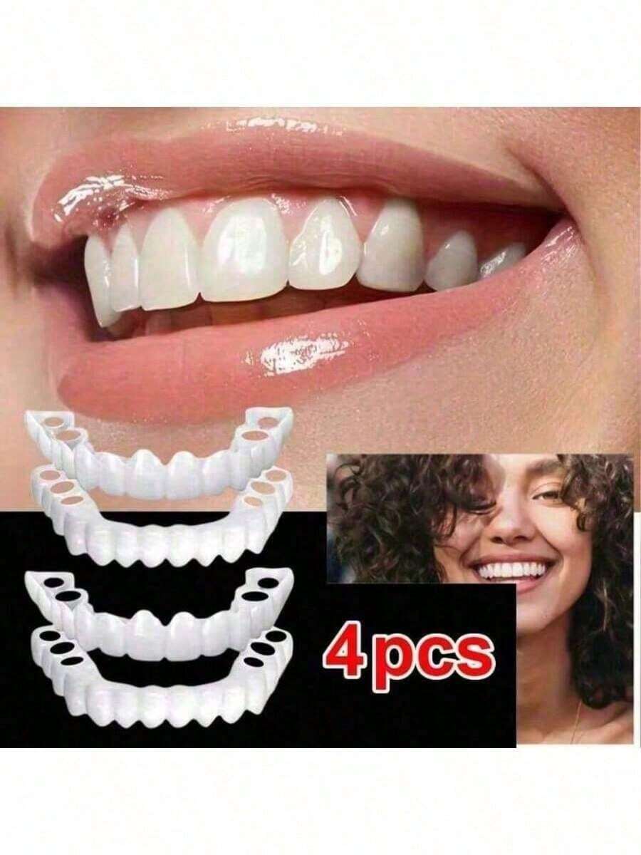 4 piezas/5 piezas Herramientas dentales, Dentaduras cosméticas cómodas y ajustables: Dientes superiores e inferiores, Crea una sonrisa segura y encantadora - Multicolor - Ver 1