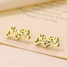 Custom Name Double Layer Earrings ,Personalized Heart Crown 3D Nameplate Earrings, Fashion Women's Earrings, Suitable For Daily, Anniversary Gift - Gold - View 13