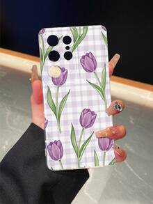 1个格子郁金香图案透明防摔手机保护壳，TPU材质，适合作为节日礼物送给男士和女士，兼容三星手机 - 彩色 - 查看 2
