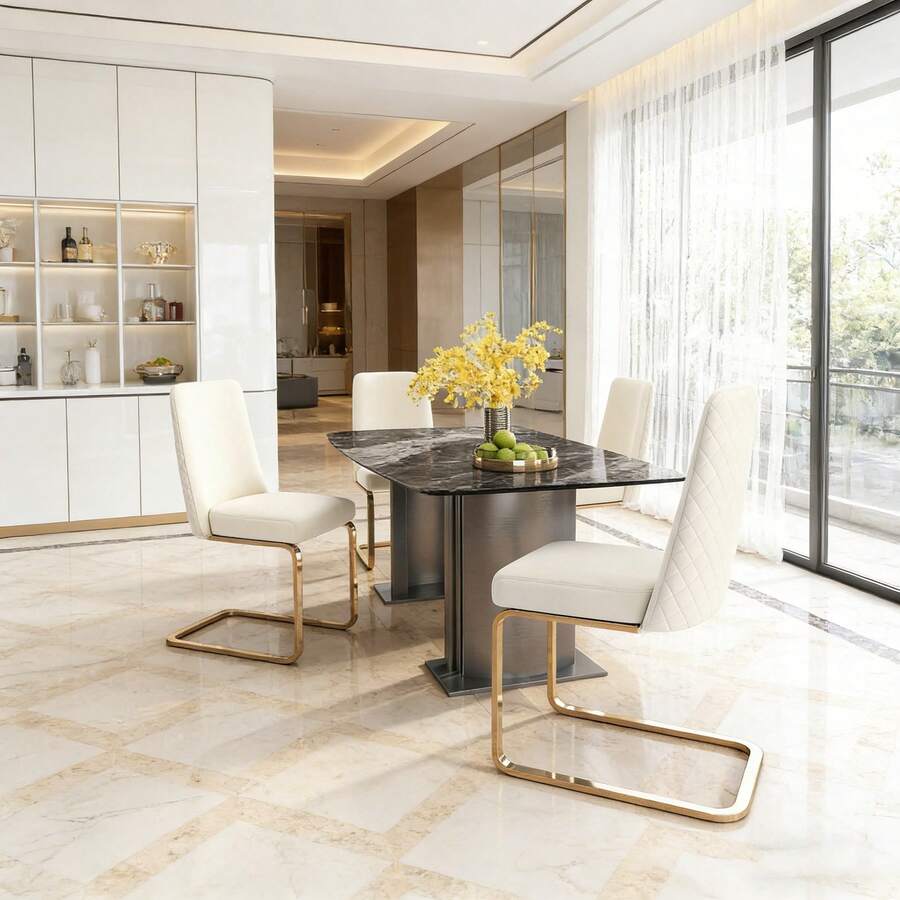 Sillas de comedor - Beige + Terciopelo-1 - Ver 1