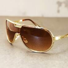 Unisex Sunglasses - Ultra UV Protection UPF4000 Level, Heavy Metal Frame Retro Pilot Glasses - Suitable For Outdoor, Driving, Construction - Includes Storage Box - Fashionable Street Style Essential,  Enthusiast's Choice - 金框黑色 - 查看 5