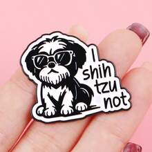 “我不是西施犬”珐琅徽章，可爱动物狗狗胸针，翻领别针，可别在背包、服装、配饰或珠宝上，是送给朋友的绝佳礼物。 - 黑色 - 查看 8