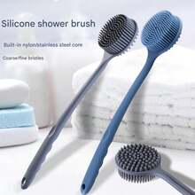 4pcs Silicone Body Brushing Set - 1pc Long Handle Back Scrubber, 1pc Short Shower Brush, 1pc Hair Washing Brush, And 1pc Face Cleansing Brush, Non-Electric Handheld Body & Face Brushes With Anti-Slip Handles, Effective Cleansing & Massaging Tool - Black - View 6
