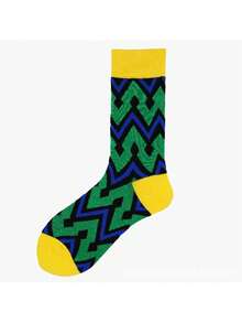 1 par de calcetines de media pantorrilla unisex con estampado de zigzag en verde, azul y amarillo, transpirables y adecuados para uso diario y urbano en todas las estaciones - Multicolor - Ver 4