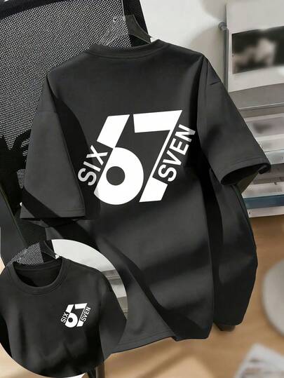 Tween Boy "67" Rolig siffra grafisk mode sommar kortärmad pojk-t-shirt, lämplig för vardags-, skol- och gatukläder