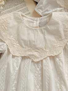 夏季女宝宝韩版刺绣连体衣，大翻领 - 杏色 - 查看 4