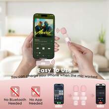60mAh Battery Wireless Lavalier Microphone, Noise Cancelling, For Live Streaming, Karaoke, Pink - Pink - View 11