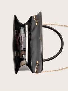 优雅女士手提包，简约链条手拿包，轻盈奢华派对/晚宴包，完美女友生日礼物，适合派对、婚礼、正式场合，可与派对礼服、晚礼服和亮片裙完美搭配。 - 黑色 - 查看 7