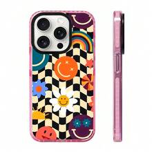 Groovy  Face Phone Case, Retro Vibe, For Compatible With IPhone 17/17pro/17promax/17Air/Iphone16/16pro/16plus/16promax/15/15promax/15pro/11/12/13/14promax/12mini/13mini/11pro/11promax/12pro/12promax/13pro/13promax/14pro/14promax, Fun Flower And Rainbow Pattern Gift,  Aesthetic Present For Her, Cool Groovy Decor Gift - 淺粉色 - 查看 5
